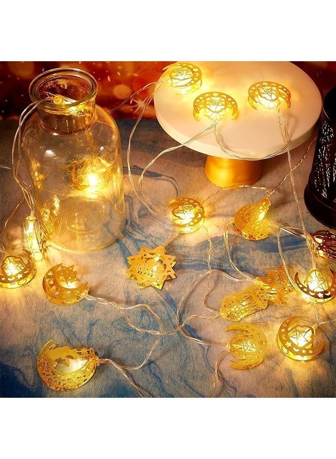 يواوليتي أضواء رمضان، 2 قطعة من أضواء رمضان على شكل نجمة وقمر، 6.56 قدم، 10 مصابيح LED مع علبة بطارية، زينة متلألئة داخلية للمنزل - Image 2